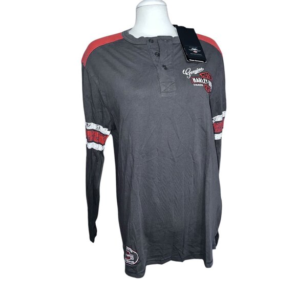 Harley-Davidson Motorcycles Genuine Oil Can Henley Long-Sleeve Shirt Size Large - Picture 3 of 7